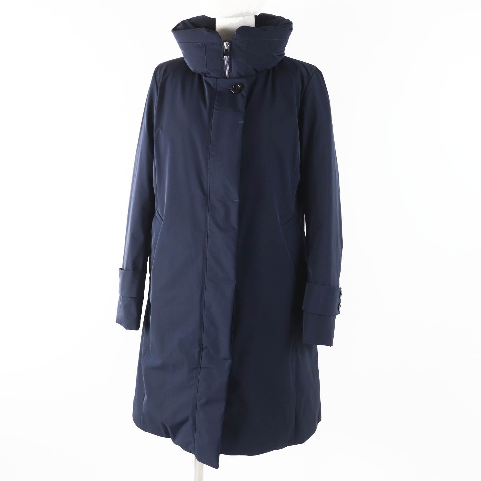 ◎SANYOCOAT サンヨーコート 京鴨ダウン 比翼 ロングダウンコート ダークネイビー 42 レディース シンプル◎