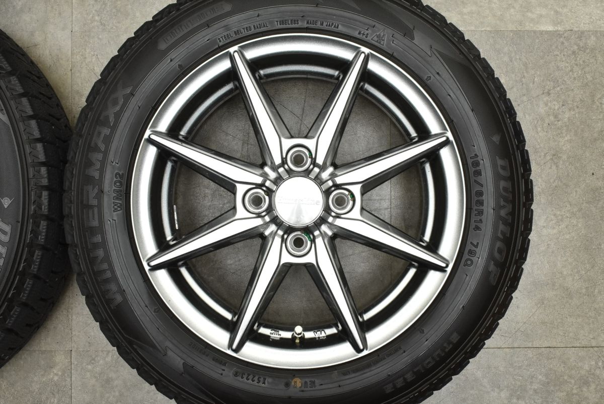 １６５/６５Ｒ１４　スタッドレス　ＰＣＤ　１００　５．５Ｊ　ＯＦＦ　＋４３　４本セット バリ溝 美品ヒューマンライン 14in 5.5J +43 PCD100 ダンロップ