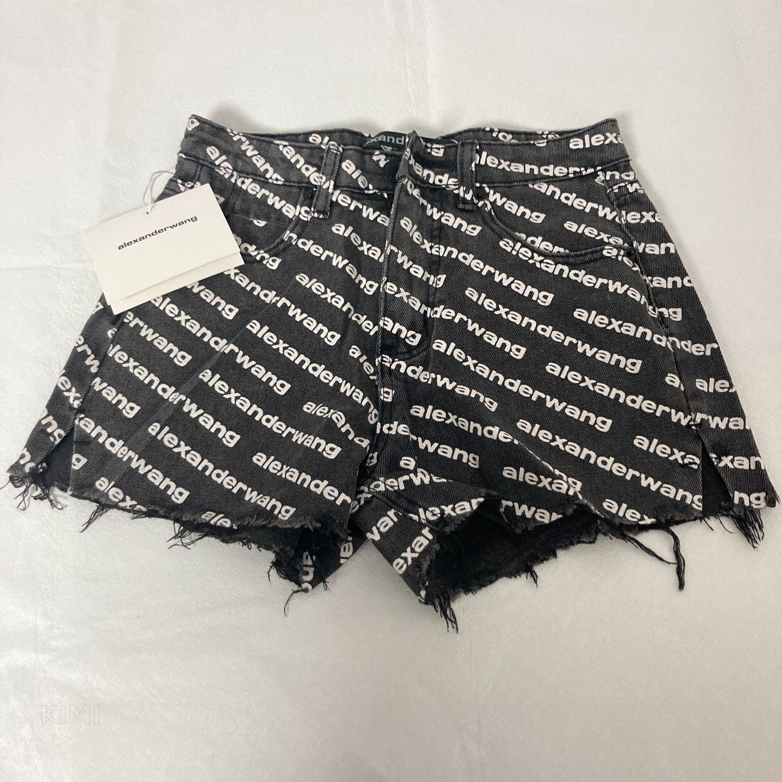 美品 Alexander Wang アレキサンダーワン ロゴデニムショートパンツ 黒  
