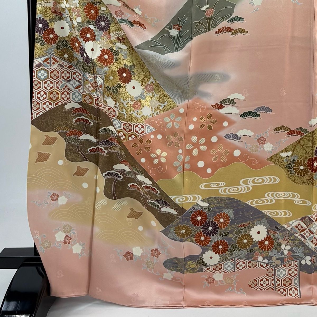 付下げ 身丈164cm 裄丈66cm M 袷 辻が花柄 染め分け ぼかし 赤茶 正絹