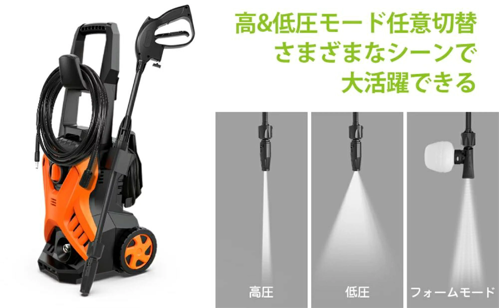 最低価格の タイヤ付き 高圧洗浄機 1500W 超強吐圧力12MPa コンパクト