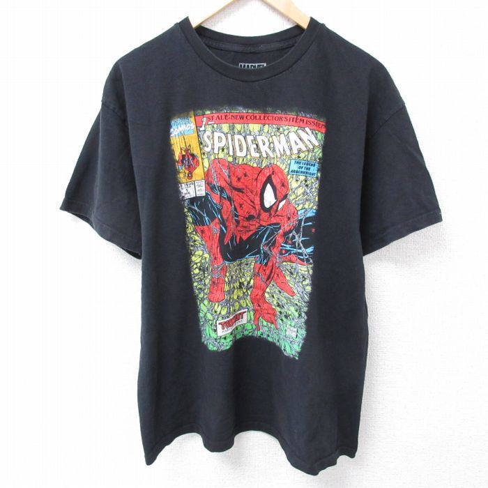 L/古着 半袖 Tシャツ メンズ マーベル スパイダーマン コットン クルーネック 黒 ブラック 24apr19 中古