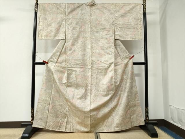 平和屋着物▽上質な紬　単衣　笹竹文　正絹　逸品　CAAU3856xi 平和屋着物▽上質な紬 単衣 笹竹文 正絹 逸品 CAAU3856xi