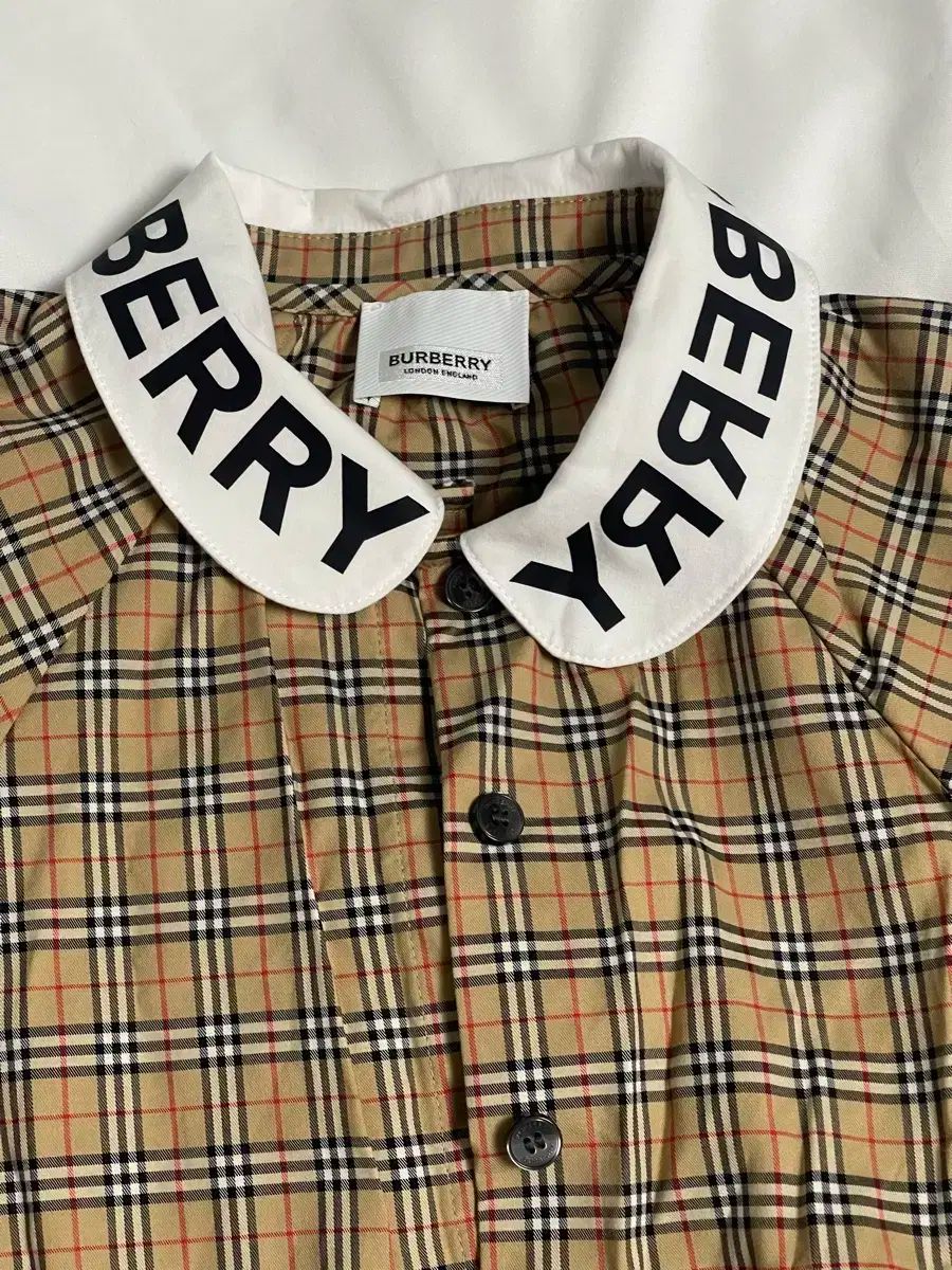 21ss Burberry Kids バーバリーキッズ ロゴ プリント パフ スリーブ チェック ストレッチ コットン ブラウス