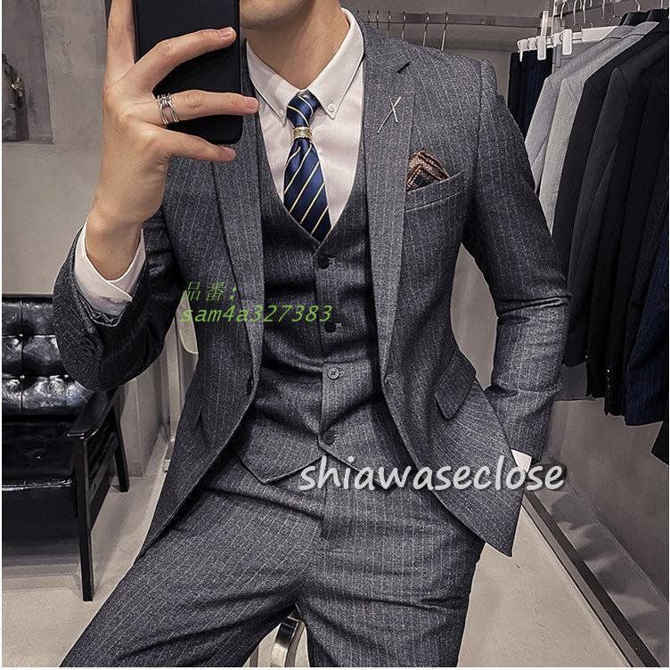 スーツメズおしゃれビジネススーツストライプカジュアルスーツ3ピーススーツフォーマルスーツスーツセットアップ洗える細身紳士服通勤結婚式