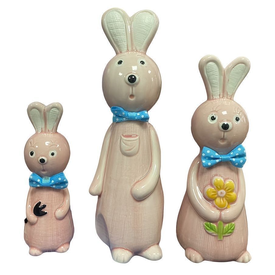 オブジェ 置物 3匹のウサギ うさぎ ラビット ピンク ガーデン