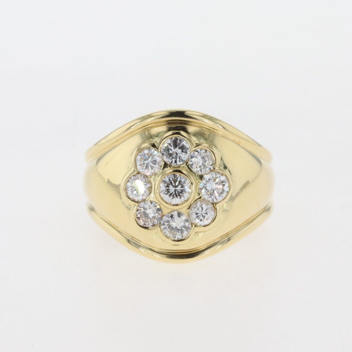 フラワーモチーフ デザインリング YG イエローゴールド 指輪 メレダイヤ 花 リング 9.5号 K18 ダイヤモンド レディース