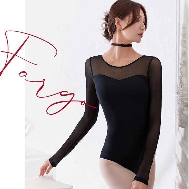 マルディレ バレエ レオタード 黒 長袖メッシュ M メッシュ長袖