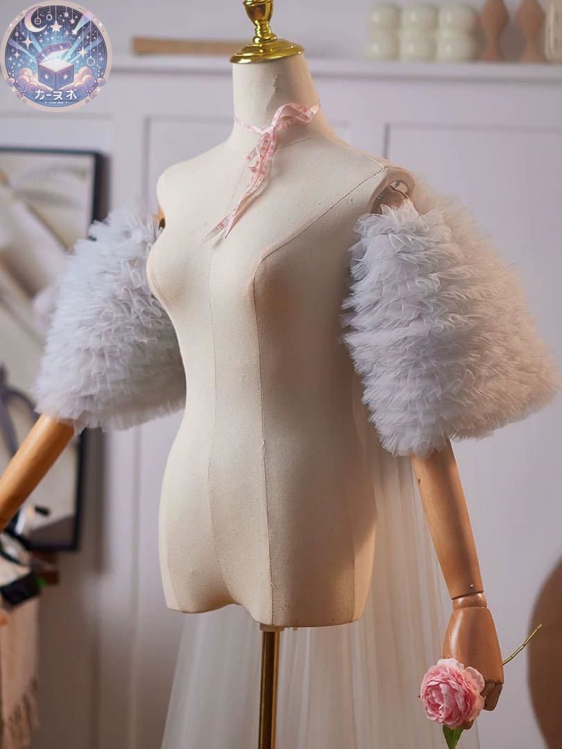 フリルスリーブがゴージャスなソフトチュールのロングショール 25年新作 新品未使用 フリルスリーブがゴージャスなソフト