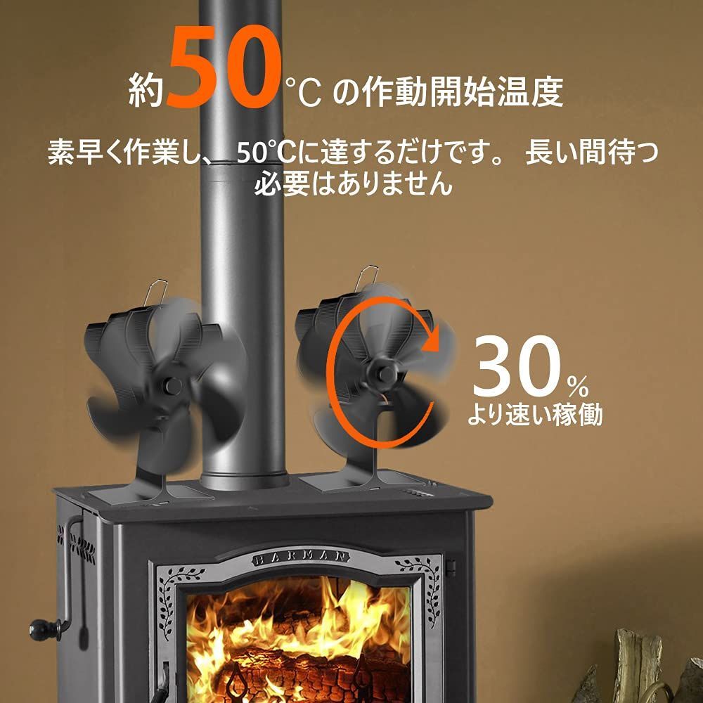 数量限定】火力熱炉ファン 6枚羽 空気循環 暖炉用ストーブファン 電源