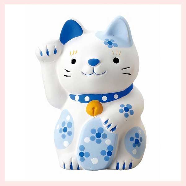 Amazon.co.jp: 招き猫 瀬戸焼 染付猫 一対 友禅磁器招き猫 開運