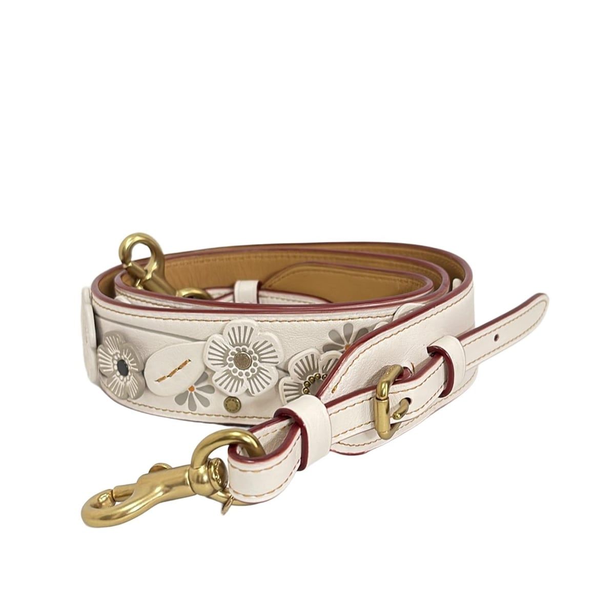 COACH コーチ ショルダーストラップ - アイボリー×グレー×マルチ フラワー 花 レザー