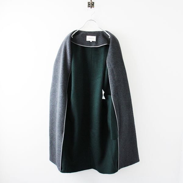 ENFOLD ウールコート　グレー　グリーン ENFOLD エンフォルド リバーウールノーカラーコート 36/グレーX