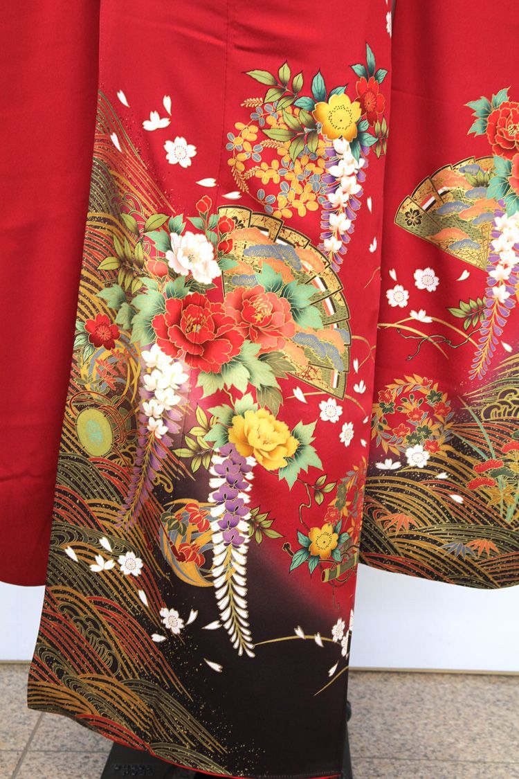 振袖フルセット 6点セット 正絹 古典赤系花模様【振袖・袋帯・帯締め 