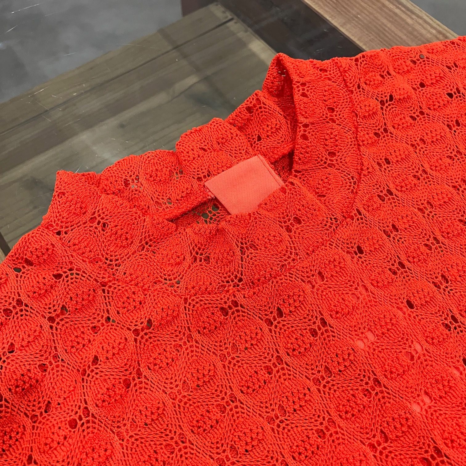 MEYAME メヤメ FRONT & BACK LACE PULLOVER ORANGE レースプルオーバー