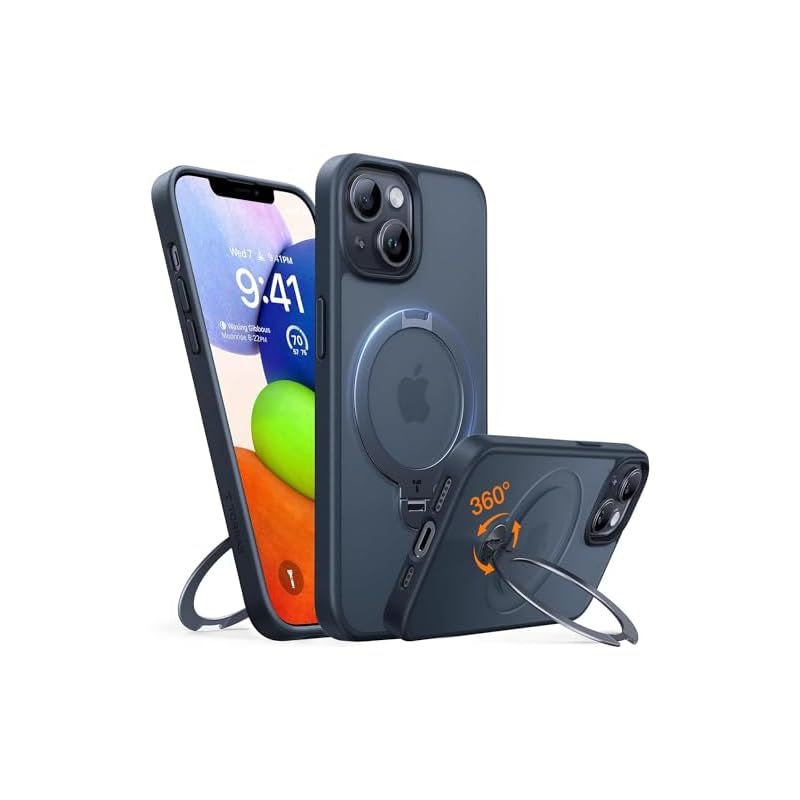 【カチッ！2024新開発・安定性】TORRAS iPhone 14/13 用ケース「ゼンマイ式スタンド」縦横両対応 リング マグネット搭載 MagSafe対応 ワイヤレス充電対応 米軍MIL規格耐衝撃 指紋防止 いphone14ケース 