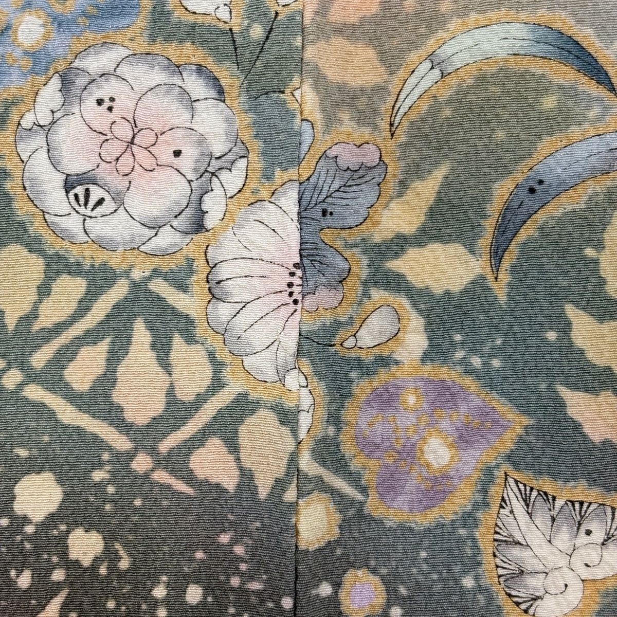 訪問着 身丈158cm 裄丈65cm M 袷 辻が花 染分け 灰色 正絹 名品 中古 訪問着 身丈158cm 裄丈65cm M 袷 辻が花 金銀彩 ぼかし 小豆色 正絹 秀