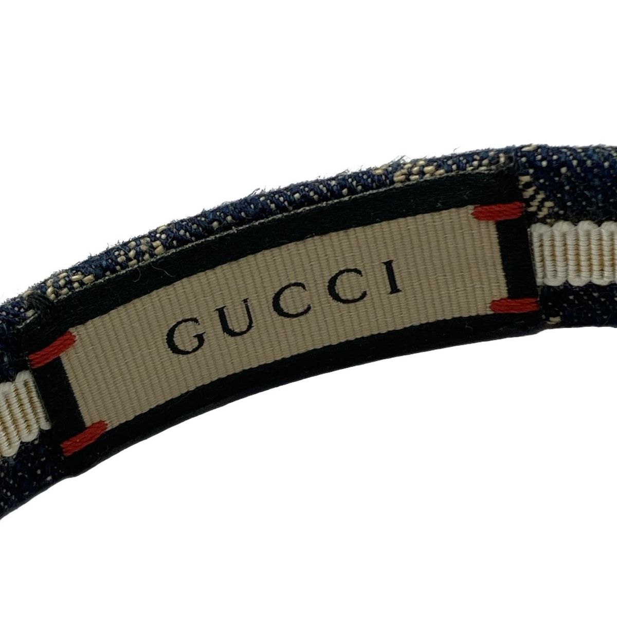 GUCCI(グッチ) カチューシャ美品 - コットン ネイビー×ベージュ