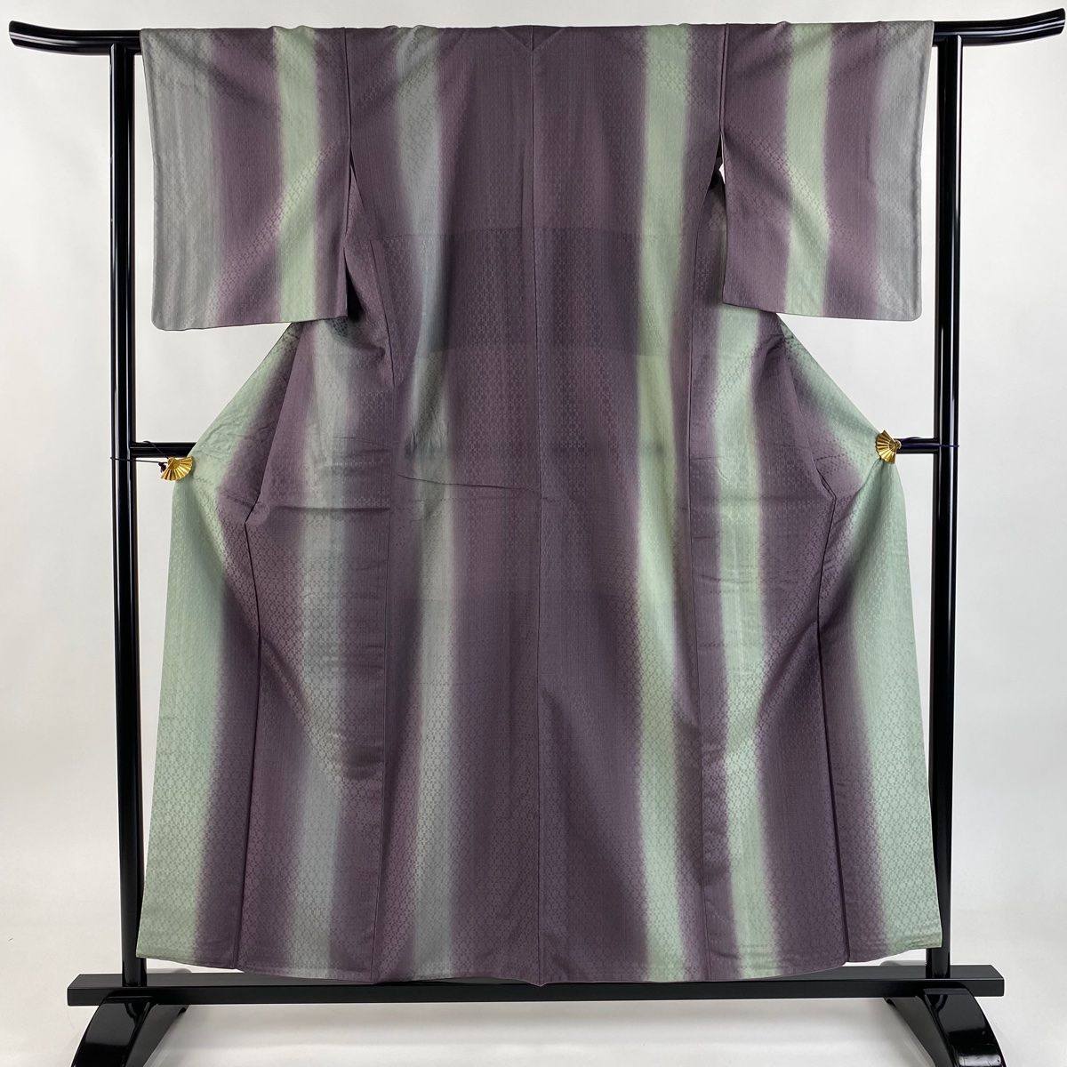 小紋 身丈156.5cm 裄丈62cm S 袷 縞 地紋 ぼかし 紫 正絹