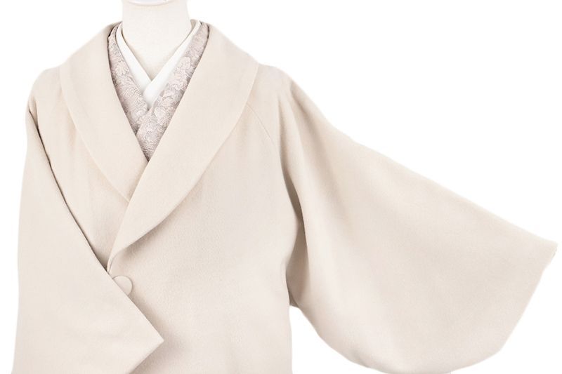 和装コート アイボリー カシミヤ混 ロング フリーサイズ へちま衿 着物 道中着 長コート 防寒 秋冬 レディース 和装 No.3-0709