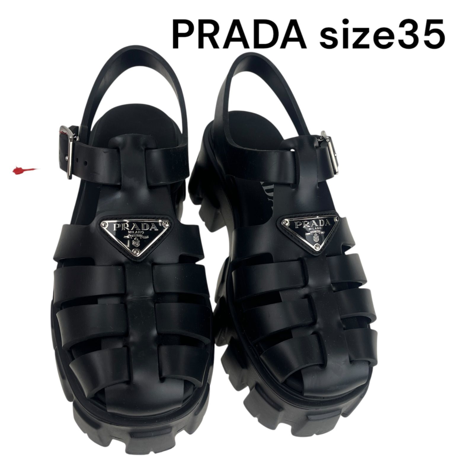 PRADA プラダ ラバー モノリス サンダル ブラック 黒 36 PRADA】プラダ メンズ ロゴ モノリスラバーサンダル ブラック