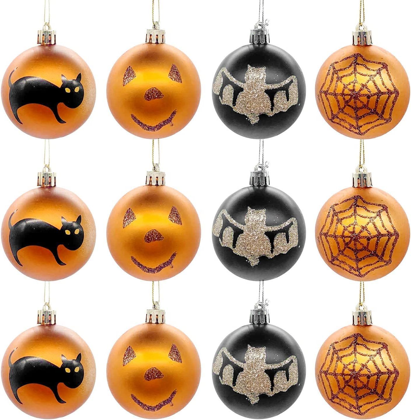 まもなく終了 店内飾り 装飾ボール 屋敷仮装パーティ 装飾ボール ハロウィン 学園祭 ハロウィン デコレーション 真撮影背景 北欧 大粒でツリーに映えるオーナメント パーティー クモの巣 コウモリ イベント かぼちゃん 笑顏 小道具 黒猫 直径6cm 店舗