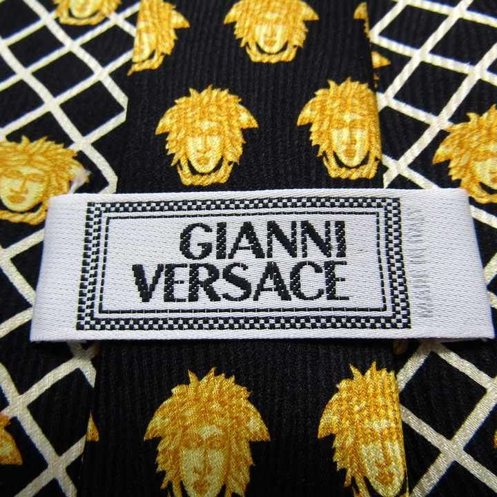 VERSACE ヴェルサーチ イタリア製黒と金の花柄ネクタイ メデューサ