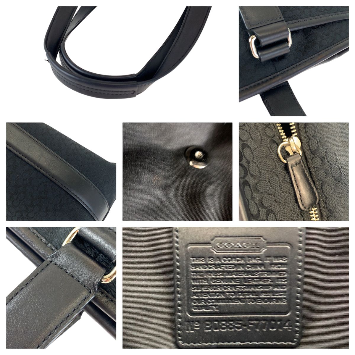 COACH コーチ ミニシグネチャー ブラック 黒 キャンバス レザー F77014