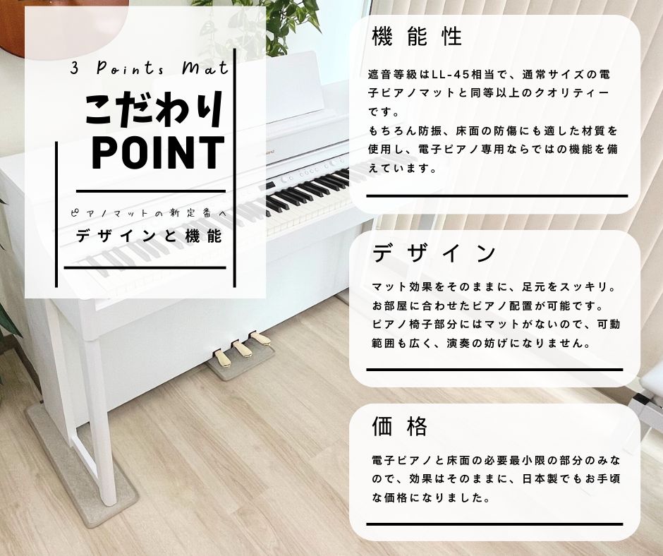 3 Points Mat （3ポイントマット）電子ピアノ マット | 防音・防振・防