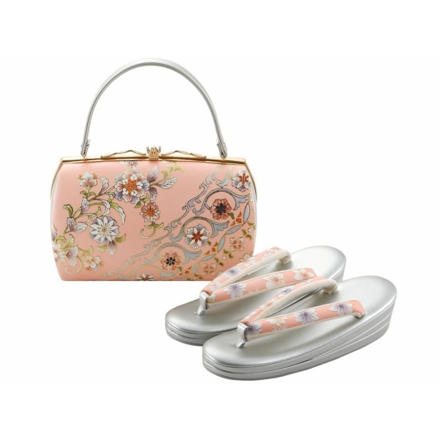 振袖用 日本製 草履バッグセット 三枚芯 ラメ入り 23cm サーモンピンク bs-376-22