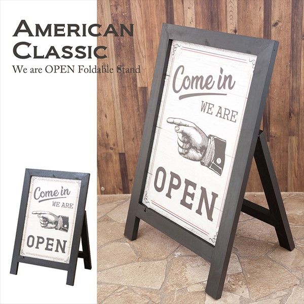 アメリカンクラシックCome in OPEN Finger フォルダブルスタンド 2個セット インテリア小物・置物 サインプレート GB61416 レトロ おしゃれ インパクト 特別感 プレゼン