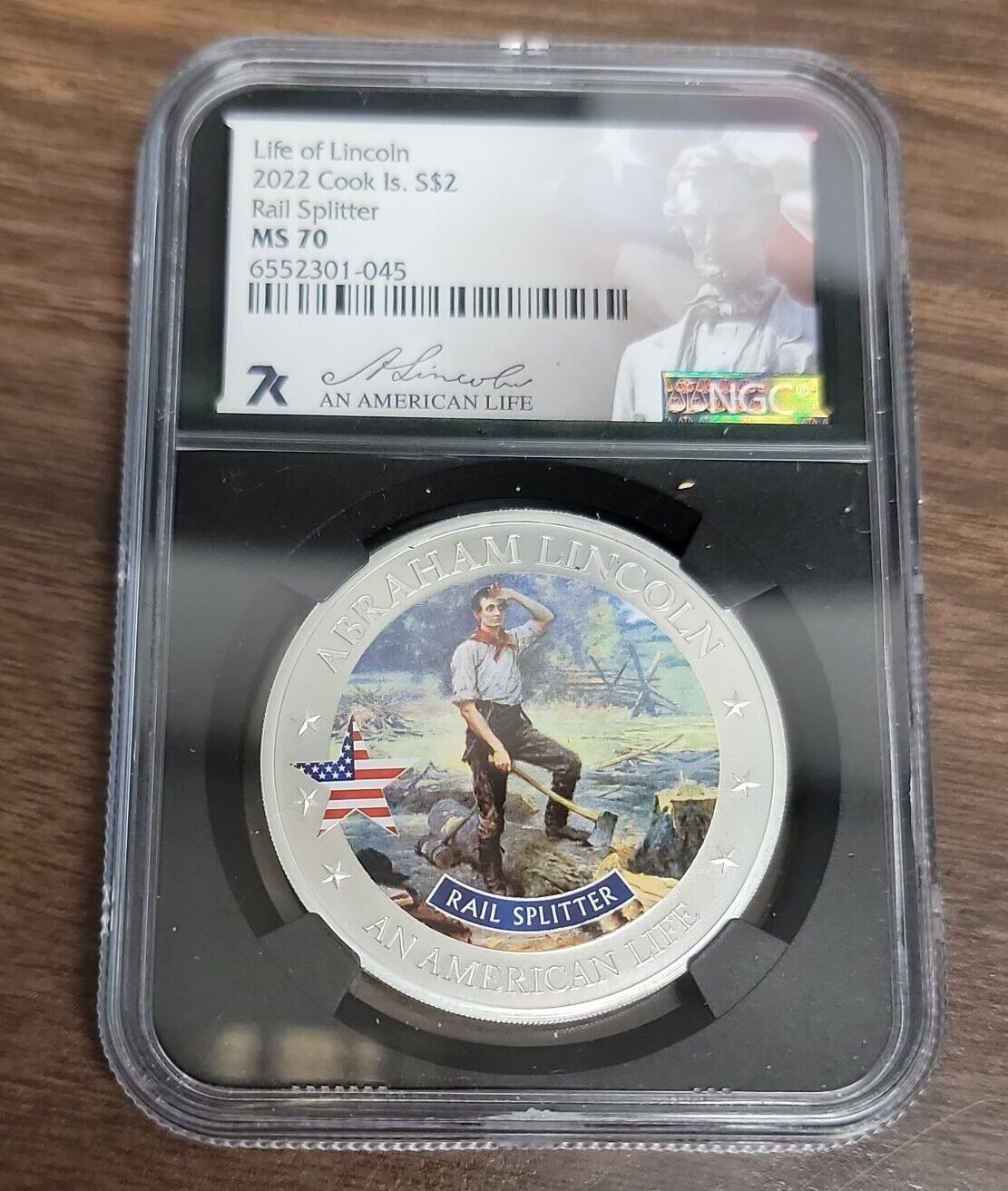 2021 Cook Islands $2 Silver Coin - NGC MS70 Life of Washington Rail Splitter