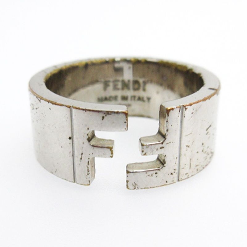 フェンディ FENDI FFロゴ リング 指輪 シルバーカラー S 19号 ☆AA