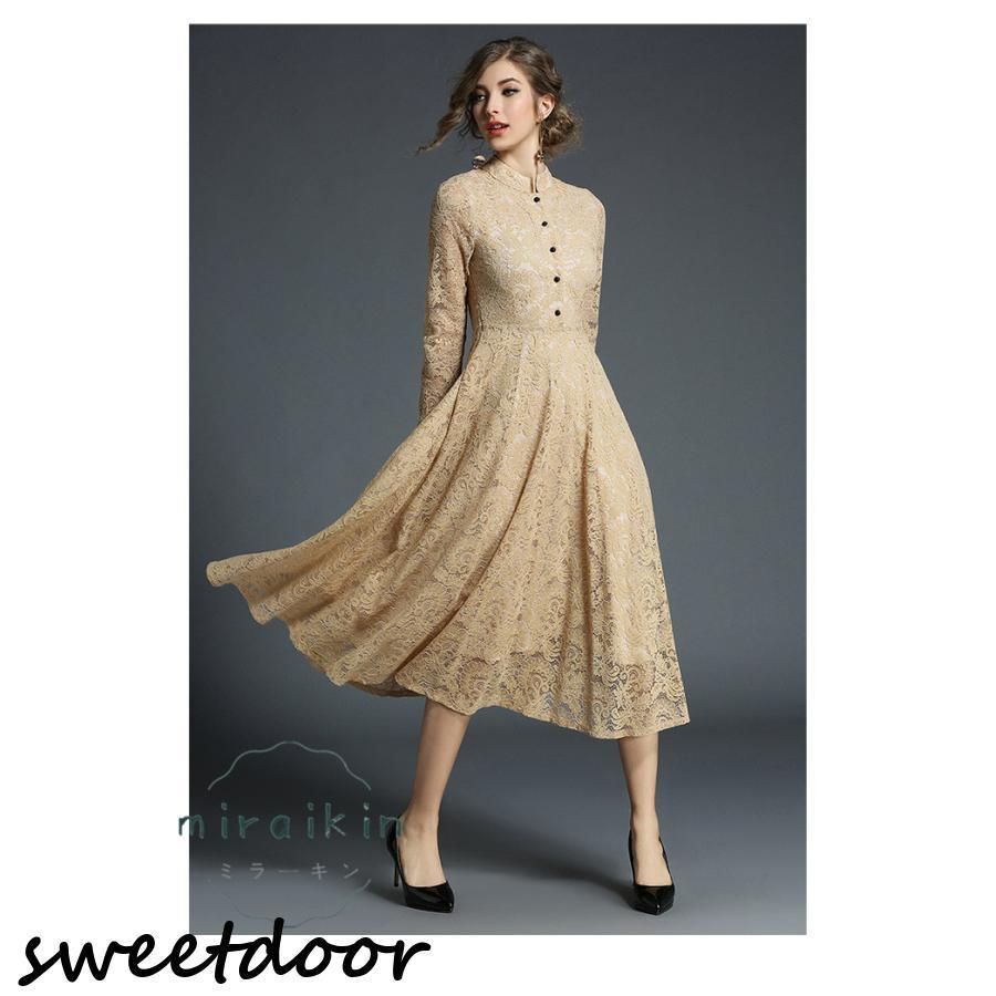 ワンピース 結婚式 パーティードレス ドレス ロングドレス 総レース 長袖 Aライン マキシ丈 レディース 二次会ドレス 黒 パーティドレス 上 NEXPOTALLINN_EU