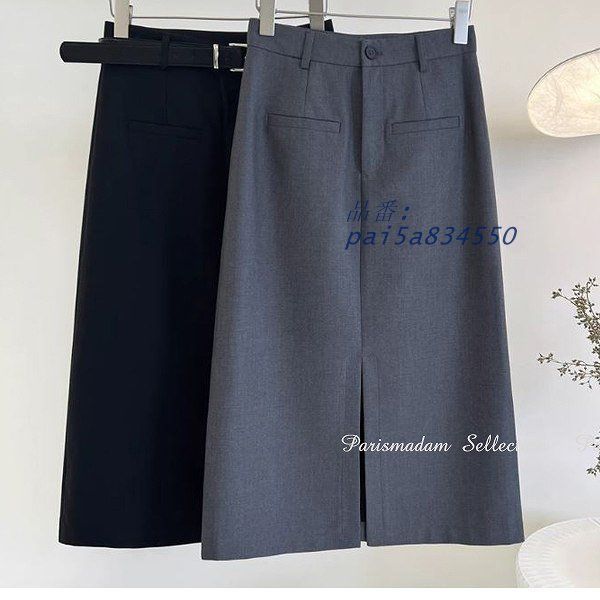 ひざ丈タイトスカート 前スリット ビジネススカート グレー ブラック 大きいサイズ有り XＳから３Ｌ 女子会細く見える通勤通学20代30代40代50代60代 pai5a834550