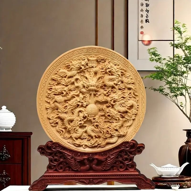 置物 装飾品 オーナメント 彫刻 木彫り ドラゴン 龍 鳳凰 木製