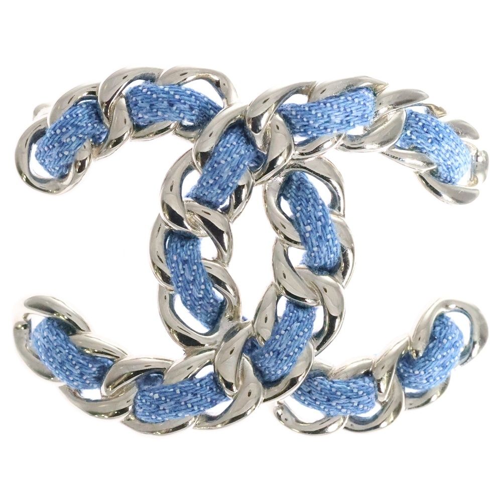 CHANEL シャネル ココマーク デニム ブローチ B25 P GP ブルー ゴールド