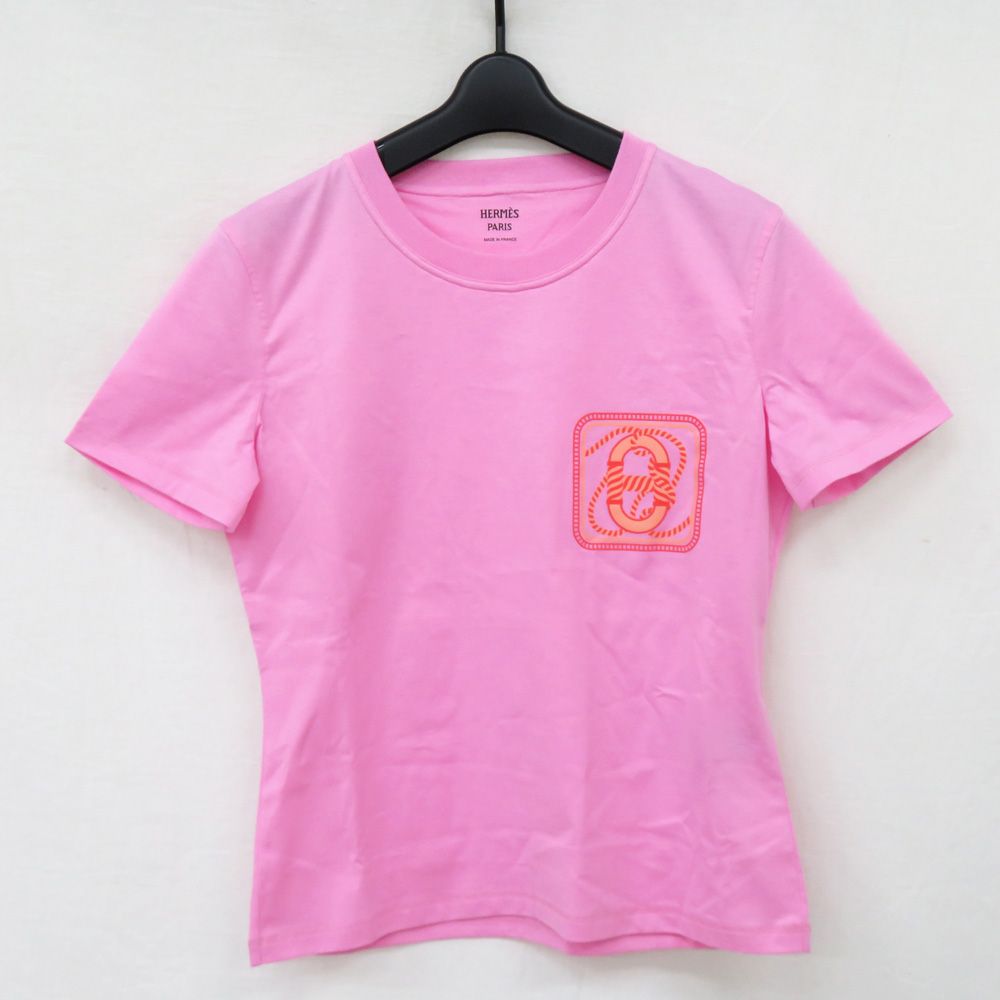 【名古屋】エルメス マイクロTシャツ カノエ ローズポップ ピンク 40 コットン 鎧の幻想 カルトゥッシュ コットン 女 名古屋】エルメス マイクロTシャツ カノエ ローズポップ ピンク