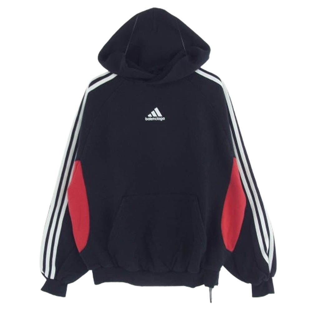 BALENCIAGA バレンシアガ 23AW 715001 TNVA8  Hoodie Large Fit アディダス ロゴ刺繍 ダメージ加工 プルオーバー パーカー ブラック系 S【中古】 BALENCIAGA バレンシアガ 23AW 715001 TNVA8 adidas Hoodie Large Fit