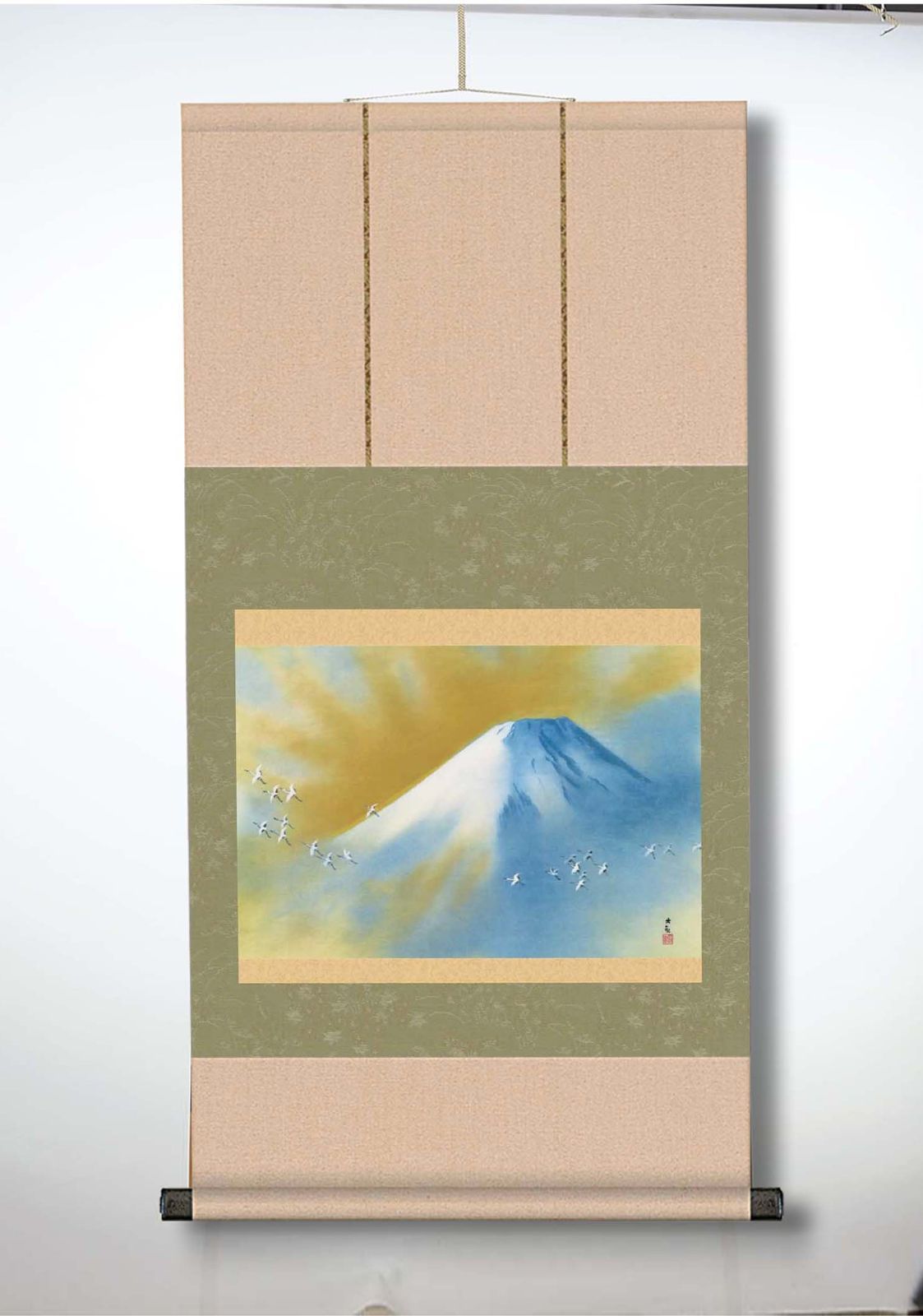 大観 富士山と鶴 掛軸