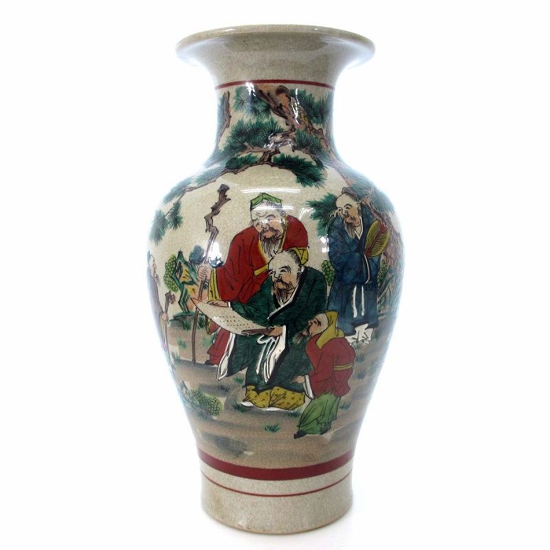 九谷圓山作 九谷焼 花瓶 花器 壺 共箱付き 工芸品 陶磁器 □SG