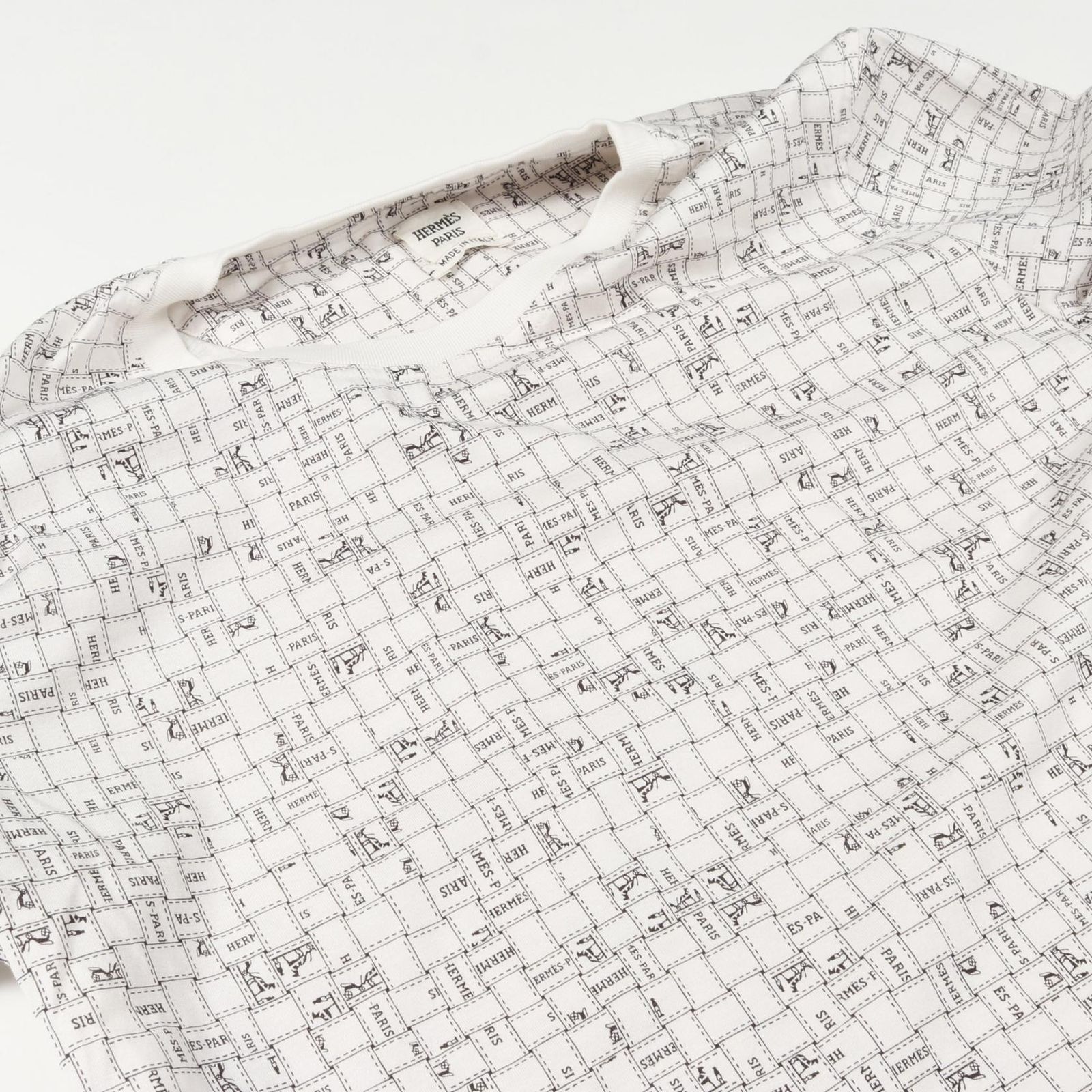 エルメス HERMES ボルデュックチェック Bolduc au Carre Tシャツ クルーネック コットン ホワイト 5E4645DK レディース 中古 エルメス HERMES カットソー ボルデュックチェック Bolduc au