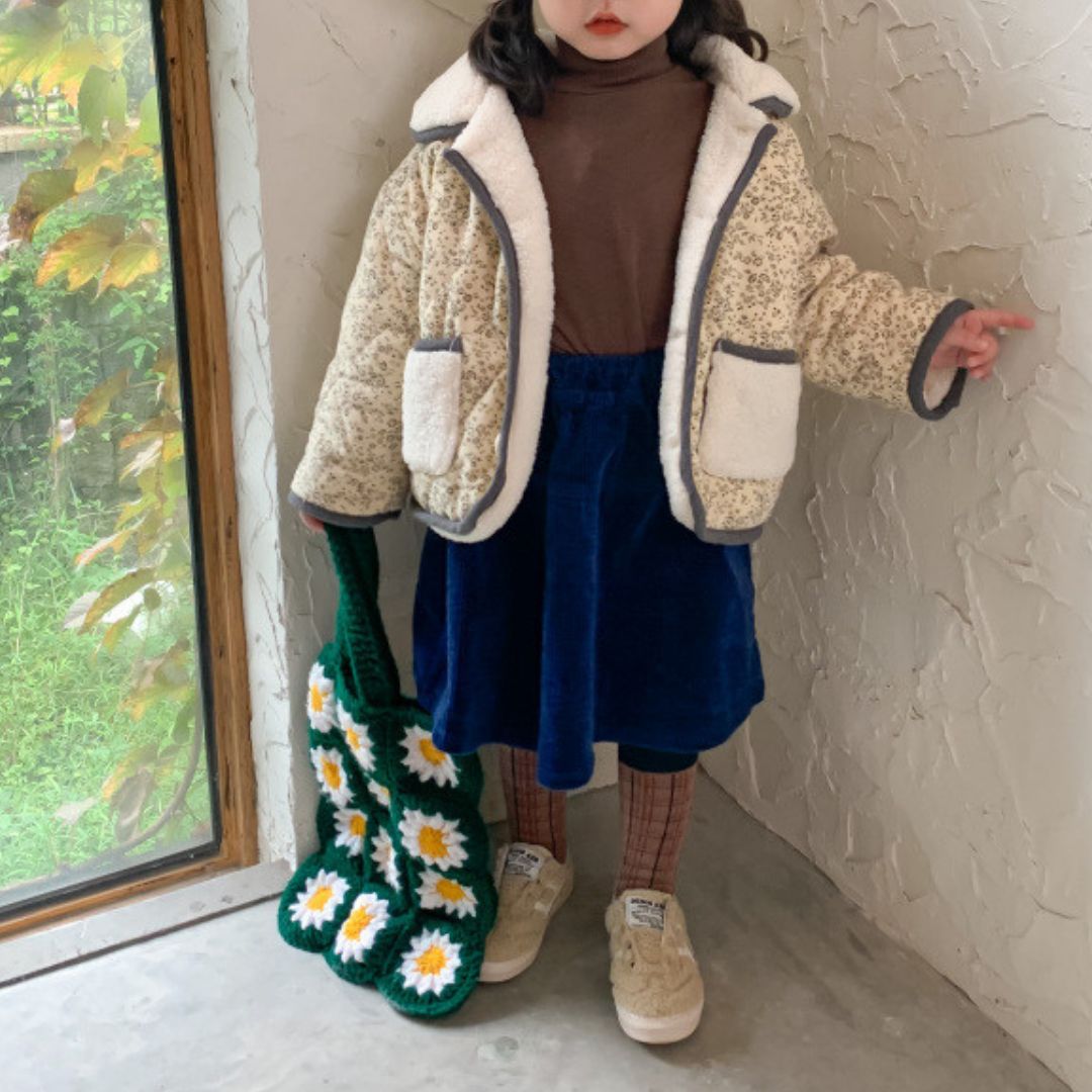 スタンドカラージャケット 花柄ボア⁄フリース ジャケット ｜子供服 花 