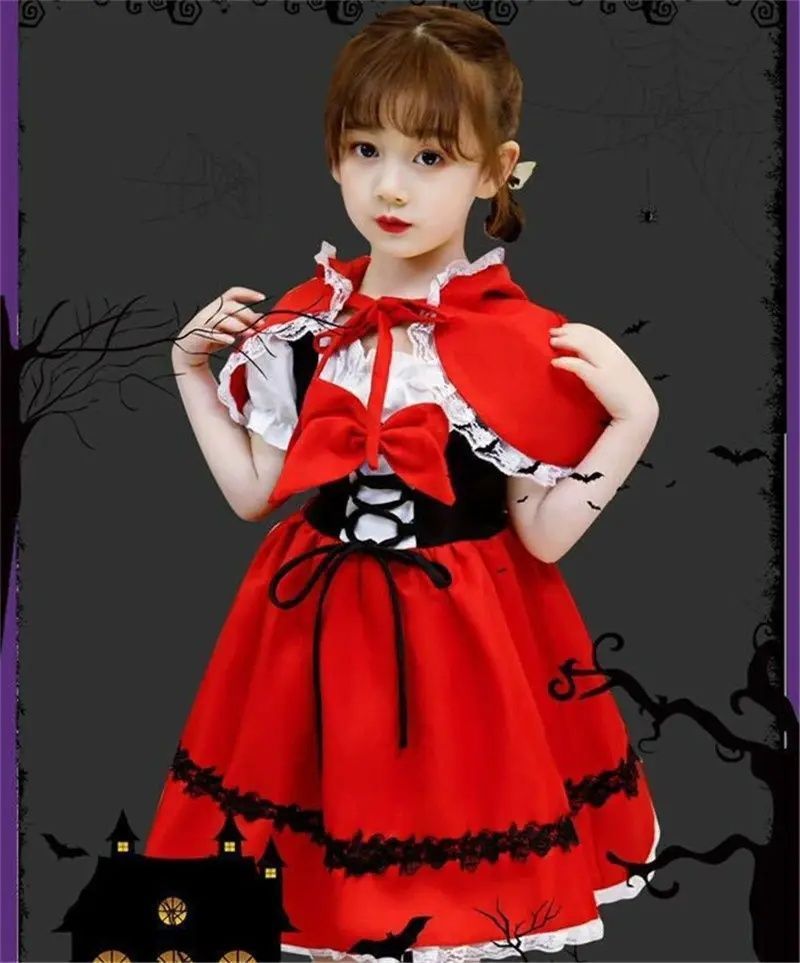 ハロウィン 衣装 子供コスプレ 未使用 女の子 赤頭巾ちゃん 仮装 コスプレ衣装 万聖節 変身 2点セット マント ワンピース キッズ ガールズ コスプレ ジュニア パーディー お遊戯会 文化祭 学園際 仮装舞会 xzzhang614