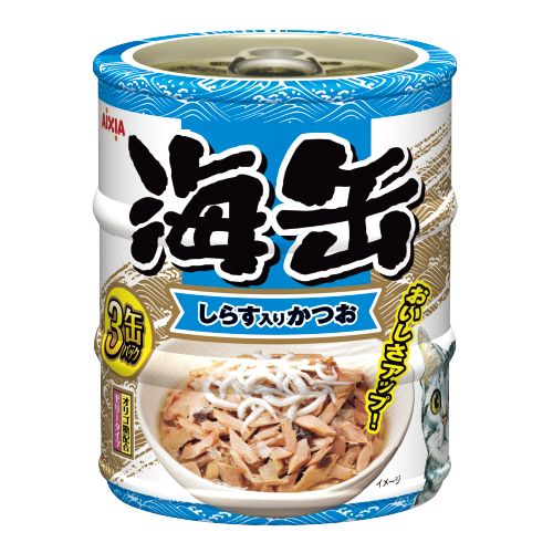 海缶　3個入り　48パック ペットフード 【同梱】【48個セット】 アイシア 海缶ミニ3P しらす入り