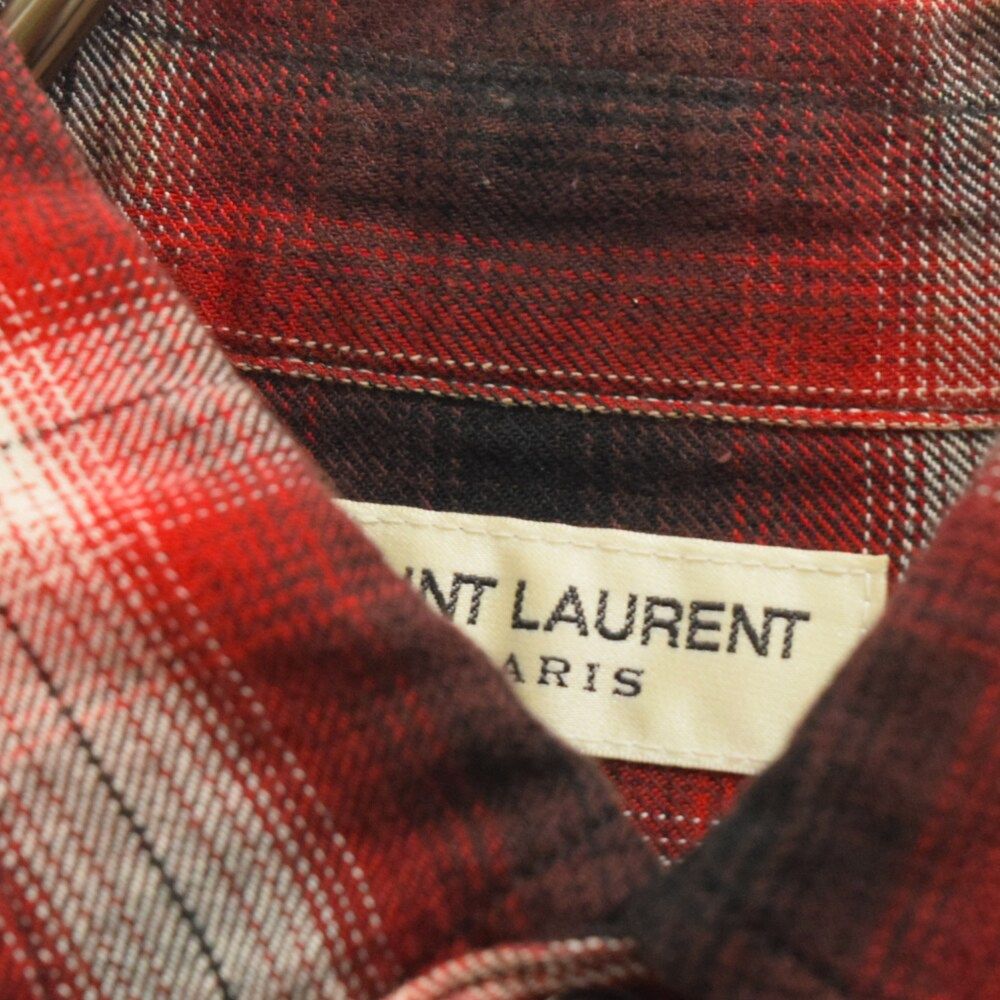 SAINT LAURENT PARIS (サンローランパリ) 16AW オンブレチェックウエスタン長袖シャツ レッド 398063 Y864M -  メルカリ