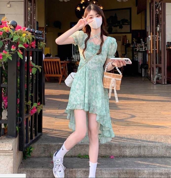 韓国系 夏ワンピース アシンメトリー 可愛い オルチャン【L