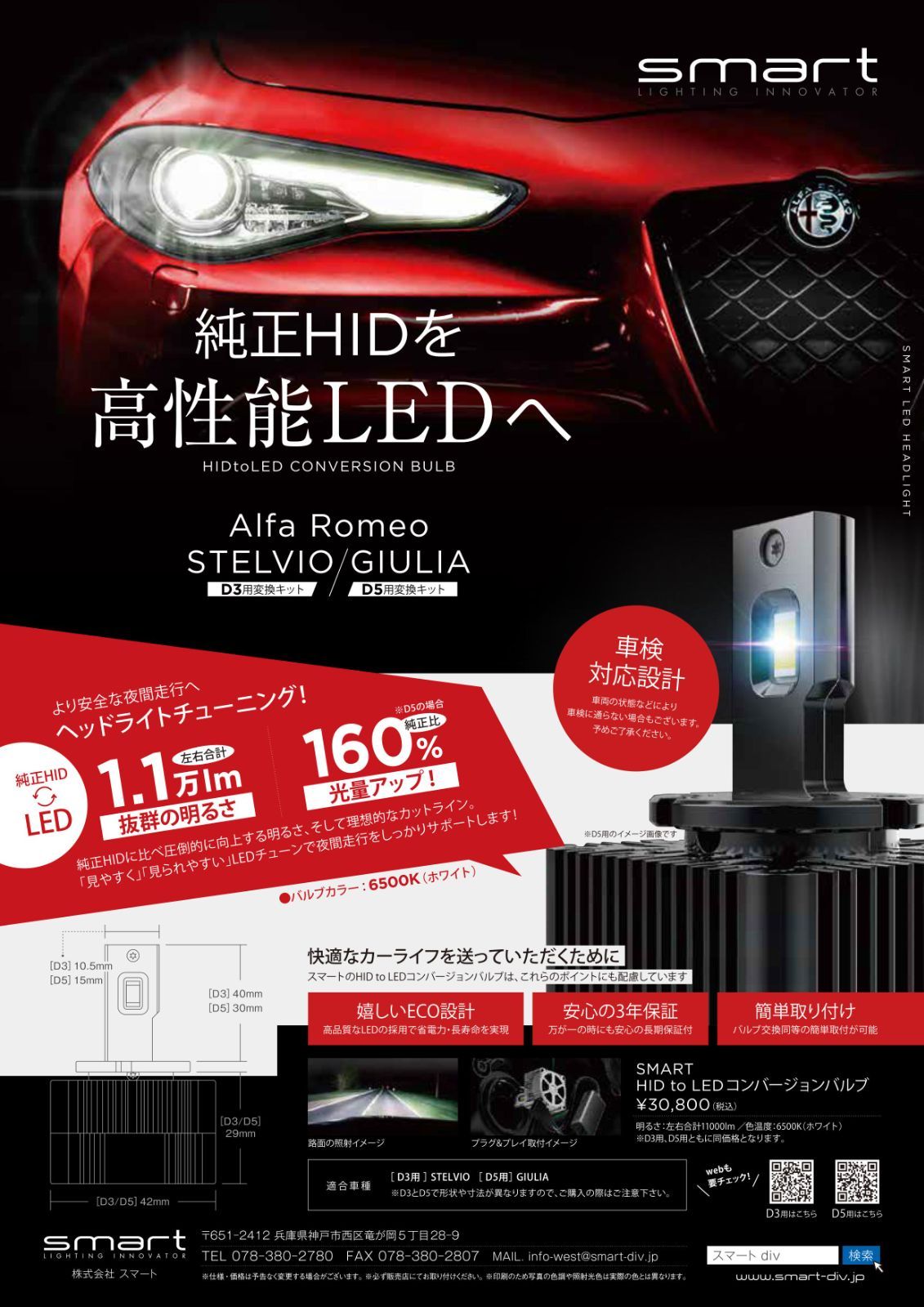 アルファロメオ ジュリア ステルビオ HIDヘッドライト用LEDバルブ