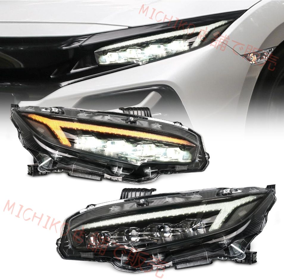 シビック FK7 FK8 FC1 タイプ R 4 眼プロジェクターヘッドライト 全 LED 流しウインカー オープニング機能 4 種点灯モード 純正交換用 左右 2 個セット 2016 年～現行対応