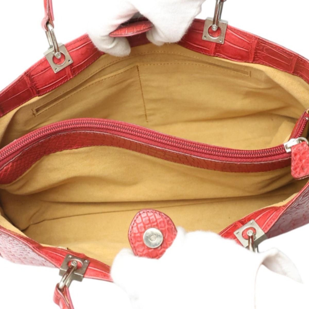 クロコダイル ハンドバッグ レッド CROCODILE 2WAY JRA 日本製